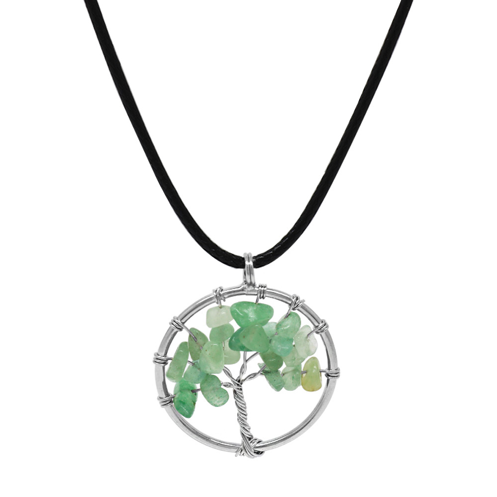 Hayat Ağacı Tasarım Zarif İp Zincirli Aventurin Doğaltaş Kadın Kolye - 3