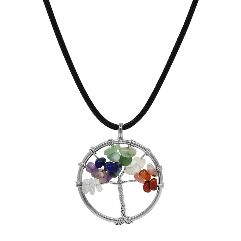 Hayat Ağacı Tasarım Zarif İp Zincirli Çoklu Doğaltaş Kadın Kolye - 3