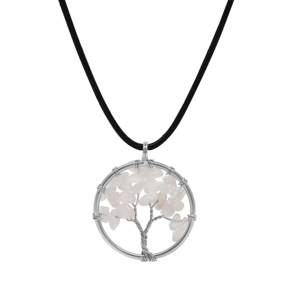 Hayat Ağacı Tasarım Zarif İp Zincirli Kuvars Doğaltaş Kadın Kolye - 3