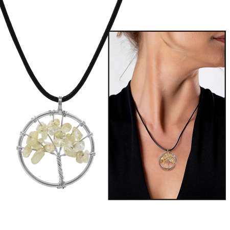 Hayat Ağacı Tasarım Zarif İp Zincirli Sitrin Doğaltaş Kadın Kolye - Tesbihane