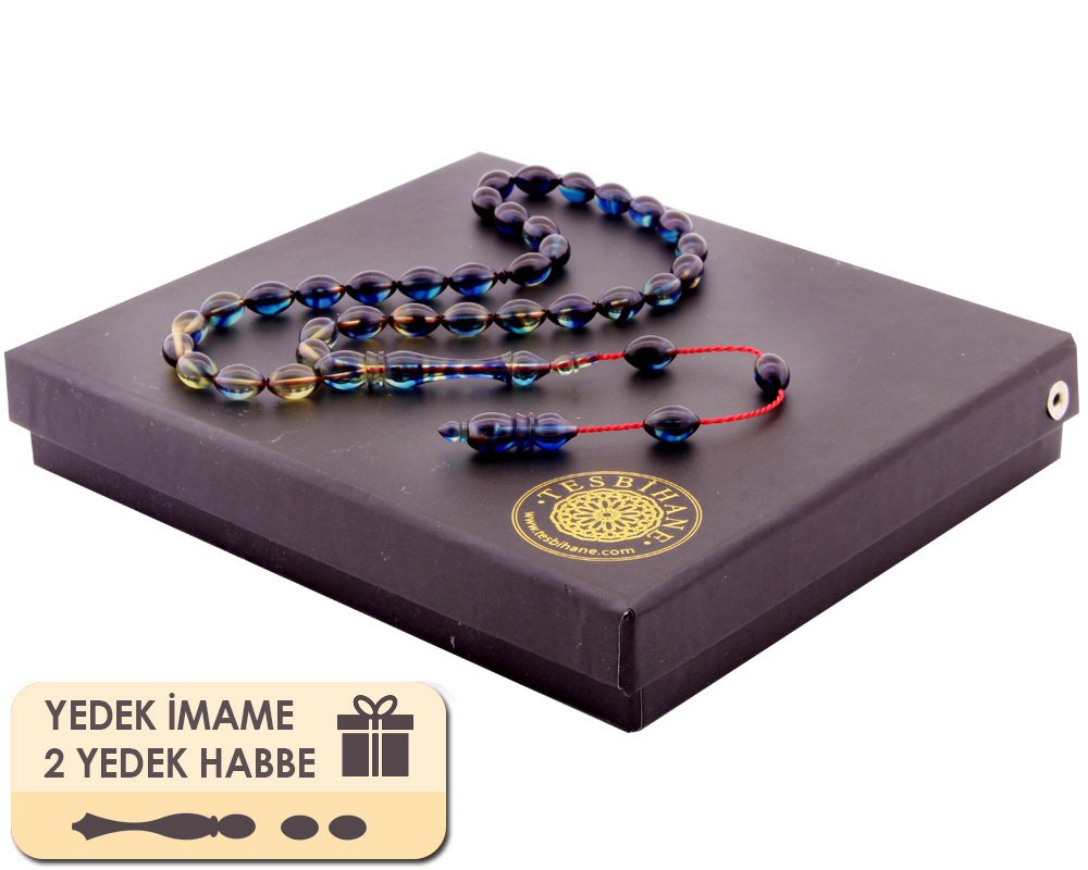 Hediye Kutulu Yedek İmame Habbeli Usta İşi Sıkma Kehribar Tesbih (Model-14) - 2