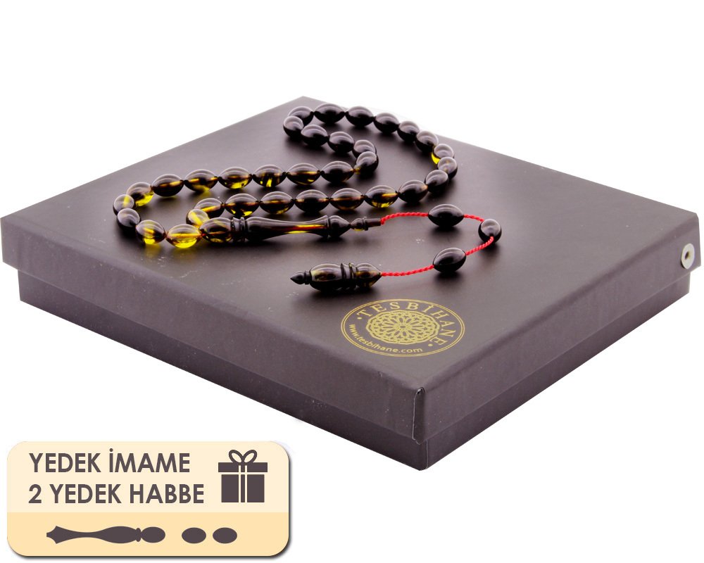 Hediye Kutulu Yedek İmame Habbeli Usta İşi Sıkma Kehribar Tesbih (Model-16) - 2