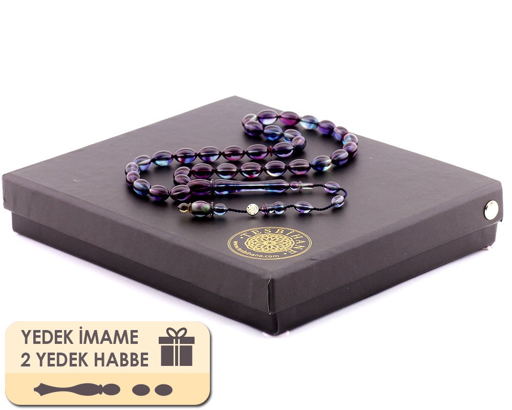Hediye Kutulu Yedek İmame Habbeli Usta İşi Sıkma Kehribar Tesbih (Model-5) - 3
