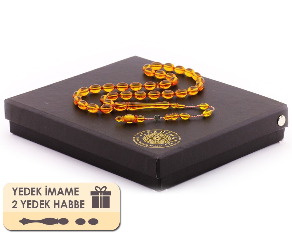 Hediye Kutulu Yedek İmame Habbeli Usta İşi Sıkma Kehribar Tesbih (Model-8) - 3