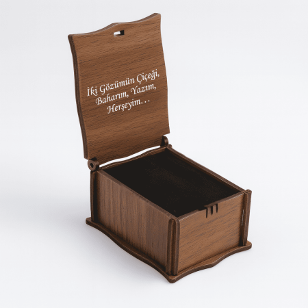 Hediye Notu Yazılı Kahverengi Ahşap Ko4ye Küpe Bileklik Set Hediye Takı Kutusu - M4 - Tesbihane