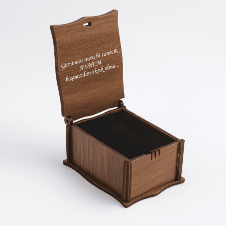 Hediye Notu Yazılı Kahverengi Ahşap Kolye Küpe Bileklik Set Hediye Takı Kutusu - M3 - Tesbihane