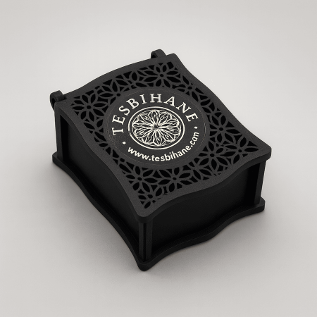 Siyah Ahşap Kolye Küpe Bileklik Set Hediye Takı Kutusu - Tesbihane