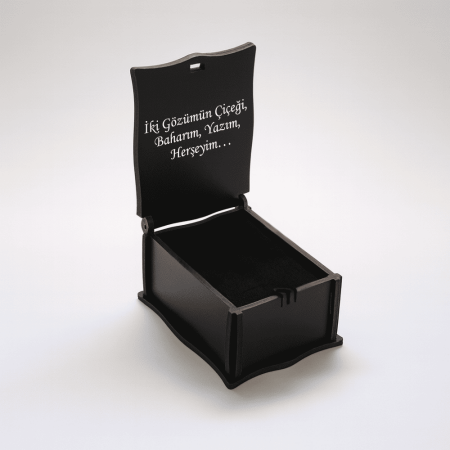 Hediye Notu Yazılı Siyah Ahşap Kolye Küpe Bileklik Set Hediye Takı Kutusu - M4 - Tesbihane
