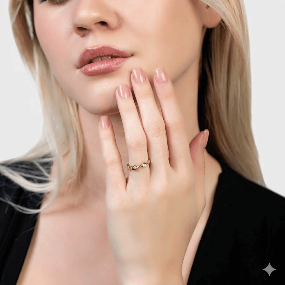 Helezon Tasarım Altın Renk Ayarlanabilir Ölçü 925 Ayar Gümüş Kadın Yüzük - 2