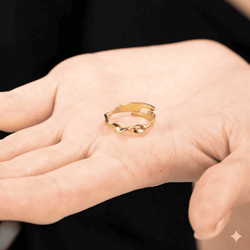 Helezon Tasarım Altın Renk Ayarlanabilir Ölçü 925 Ayar Gümüş Kadın Yüzük - 4