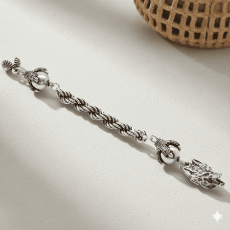 Kurt Başı Tasarım Halat Zincirli 925 Ayar Gümüş Püskül - Tesbihane