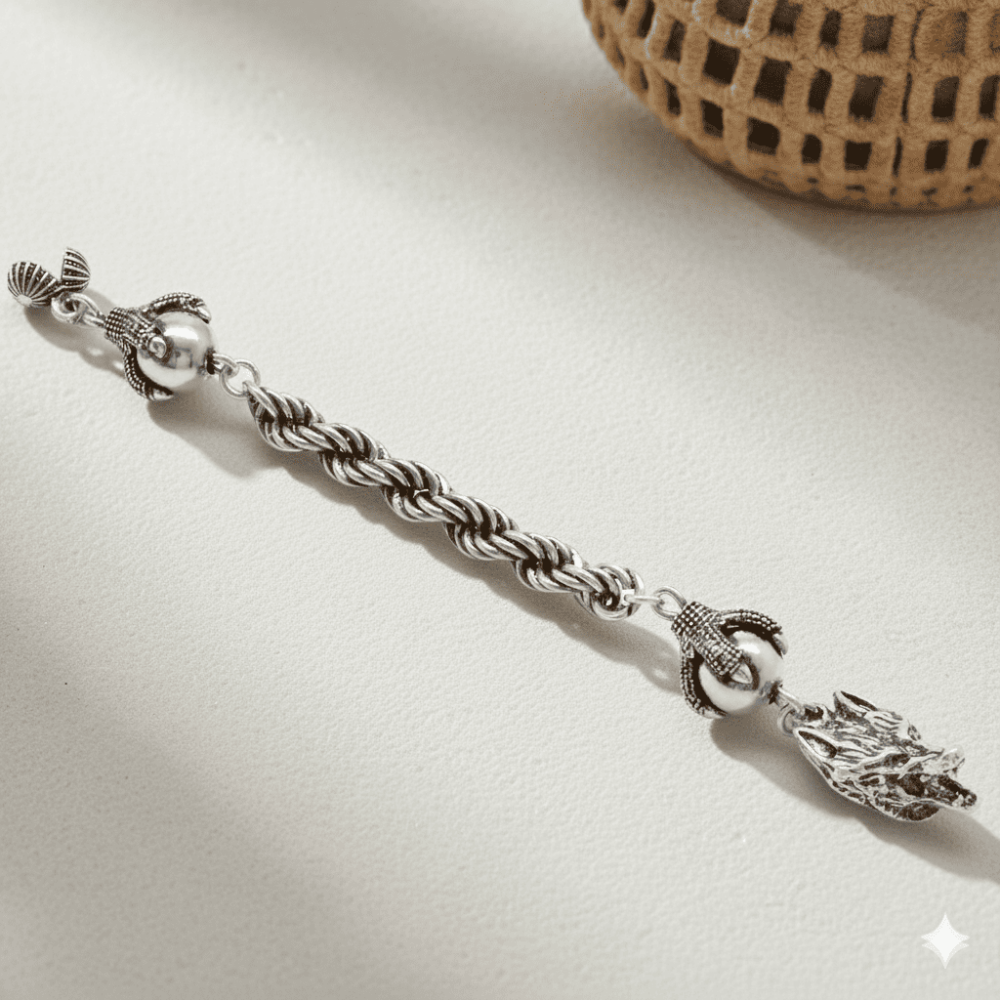 Kurt Başı Tasarım Halat Zincirli 925 Ayar Gümüş Püskül - 1