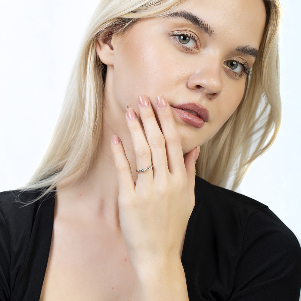 Helezon Tasarım Gümüş Renk Ayarlanabilir Ölçü 925 Ayar Gümüş Kadın Yüzük - 3