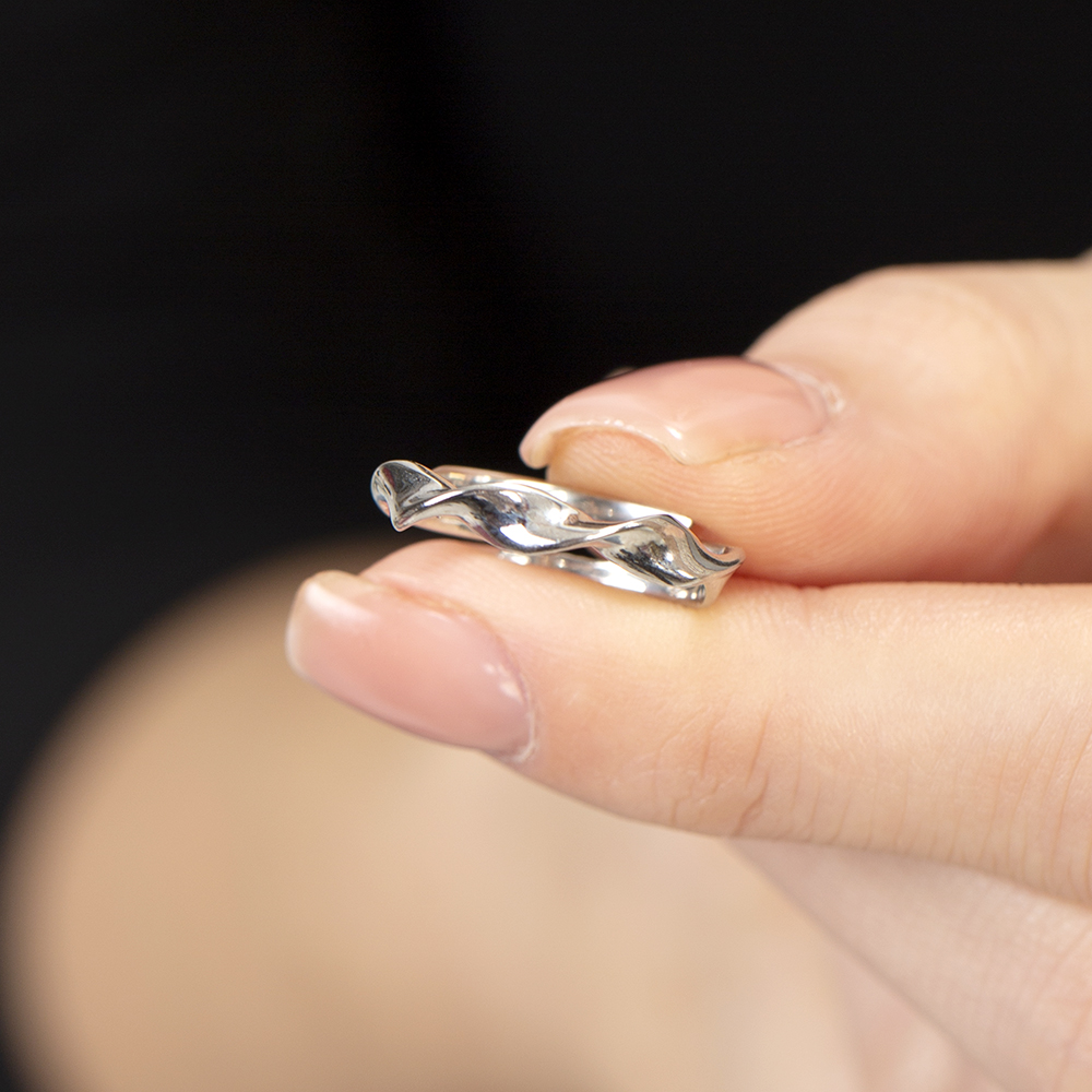 Helezon Tasarım Gümüş Renk Ayarlanabilir Ölçü 925 Ayar Gümüş Kadın Yüzük - 5