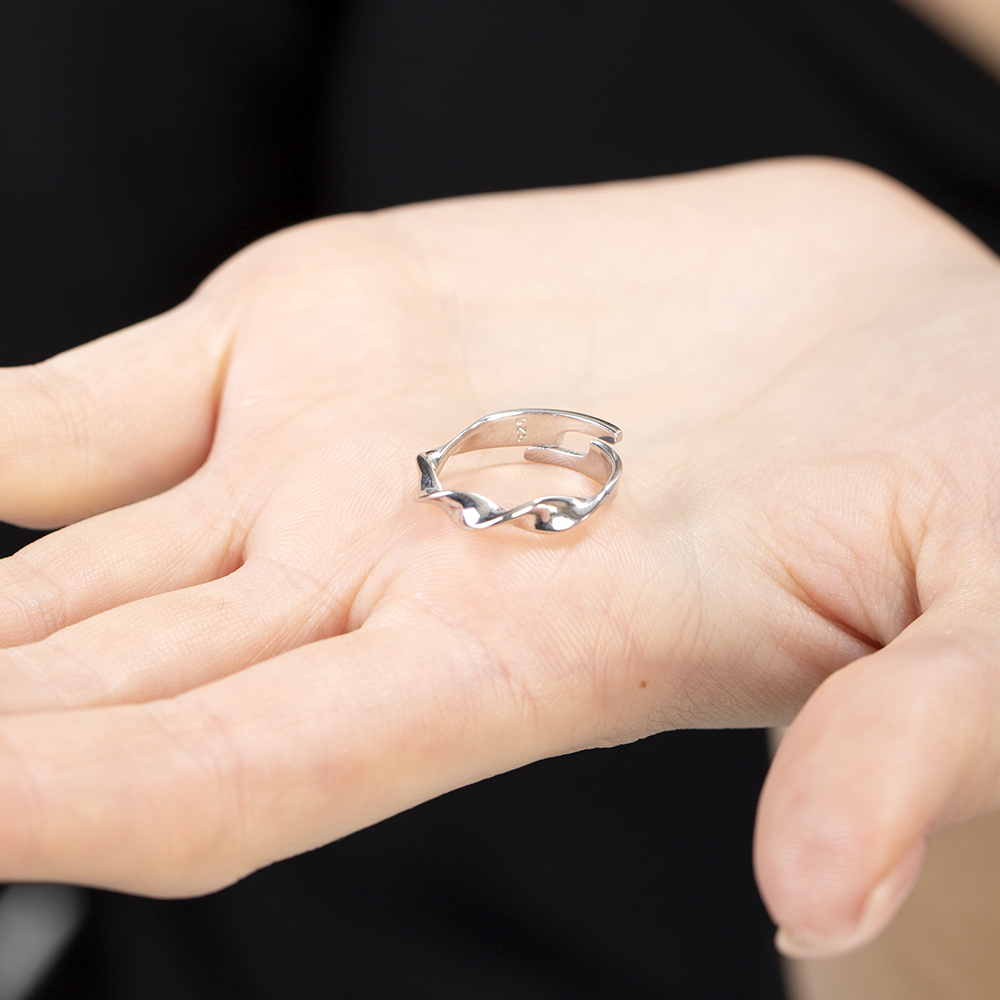 Helezon Tasarım Gümüş Renk Ayarlanabilir Ölçü 925 Ayar Gümüş Kadın Yüzük - 6