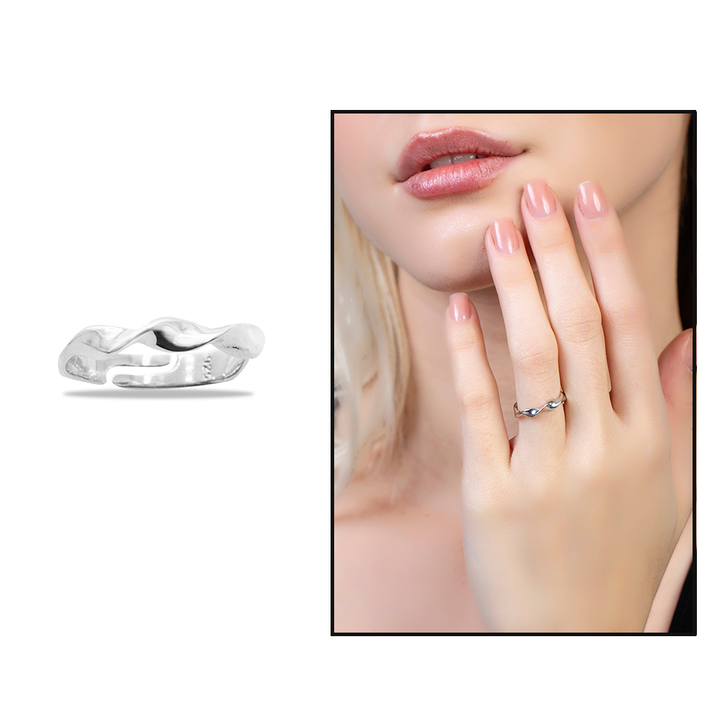 Helezon Tasarım Gümüş Renk Ayarlanabilir Ölçü 925 Ayar Gümüş Kadın Yüzük - 1