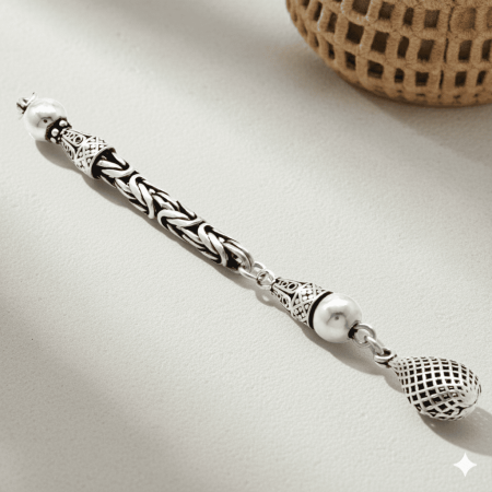 Su Damlası Tasarım Kral Zincirli 925 Ayar Gümüş Püskül - Tesbihane