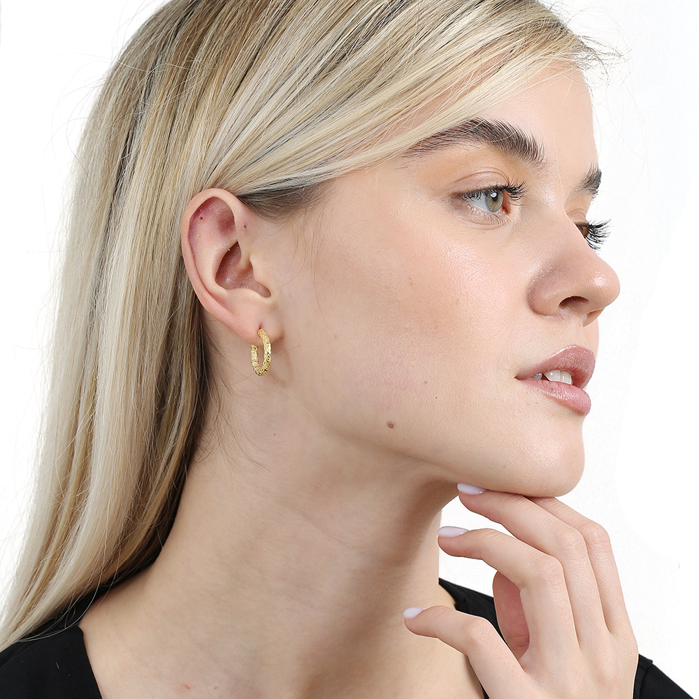 Helezon Tasarım Yarım Tur Altın Renk 925 Ayar Gümüş Kadın Küpe - 1