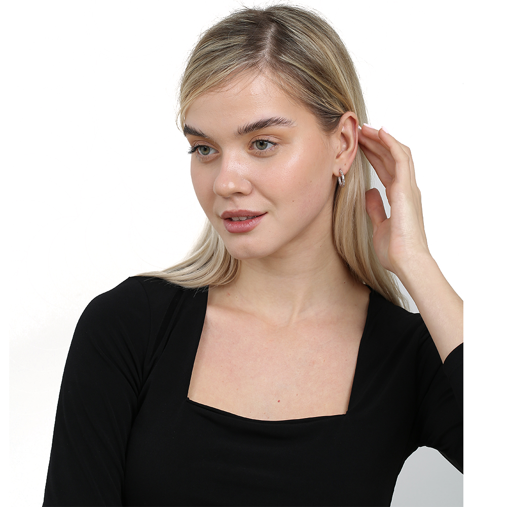 Helezon Tasarım Yarım Tur Gümüş Renk 925 Ayar Gümüş Kadın Küpe - 2