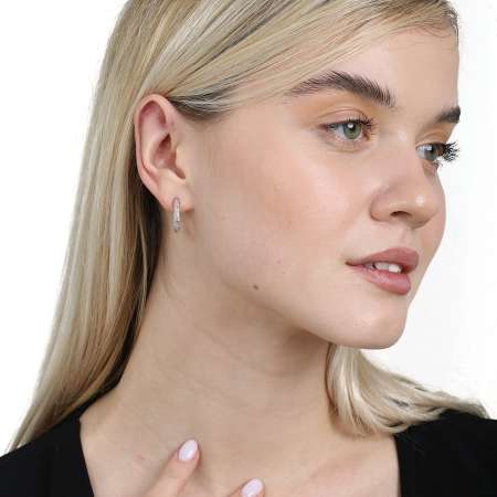 Helezon Tasarım Yarım Tur Gümüş Renk 925 Ayar Gümüş Kadın Küpe - Tesbihane