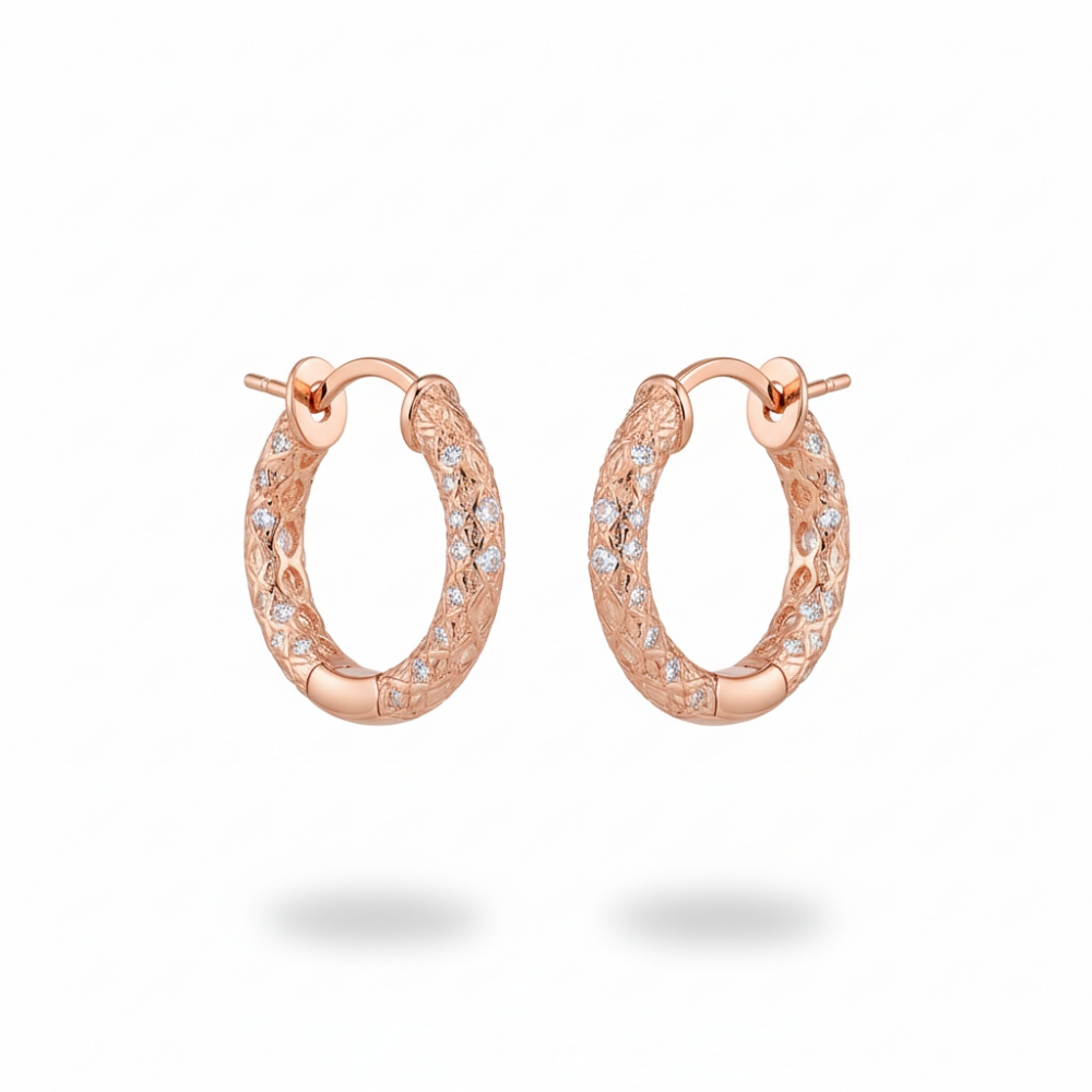 Helezon Tasarım Yarım Tur Rose Renk 925 Ayar Gümüş Kadın Küpe - 4