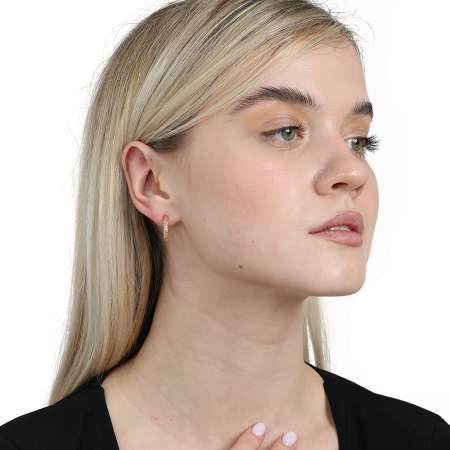 Helezon Tasarım Yarım Tur Rose Renk 925 Ayar Gümüş Kadın Küpe - Tesbihane