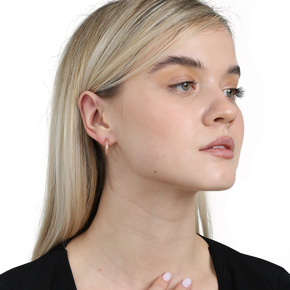 Helezon Tasarım Yarım Tur Rose Renk 925 Ayar Gümüş Kadın Küpe - 1