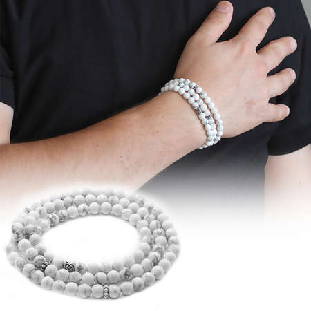 Hem Bileklik - Hem Küre Kesim 99'Taneli Beyaz Havlit Doğaltaş Tesbih - Tesbihane