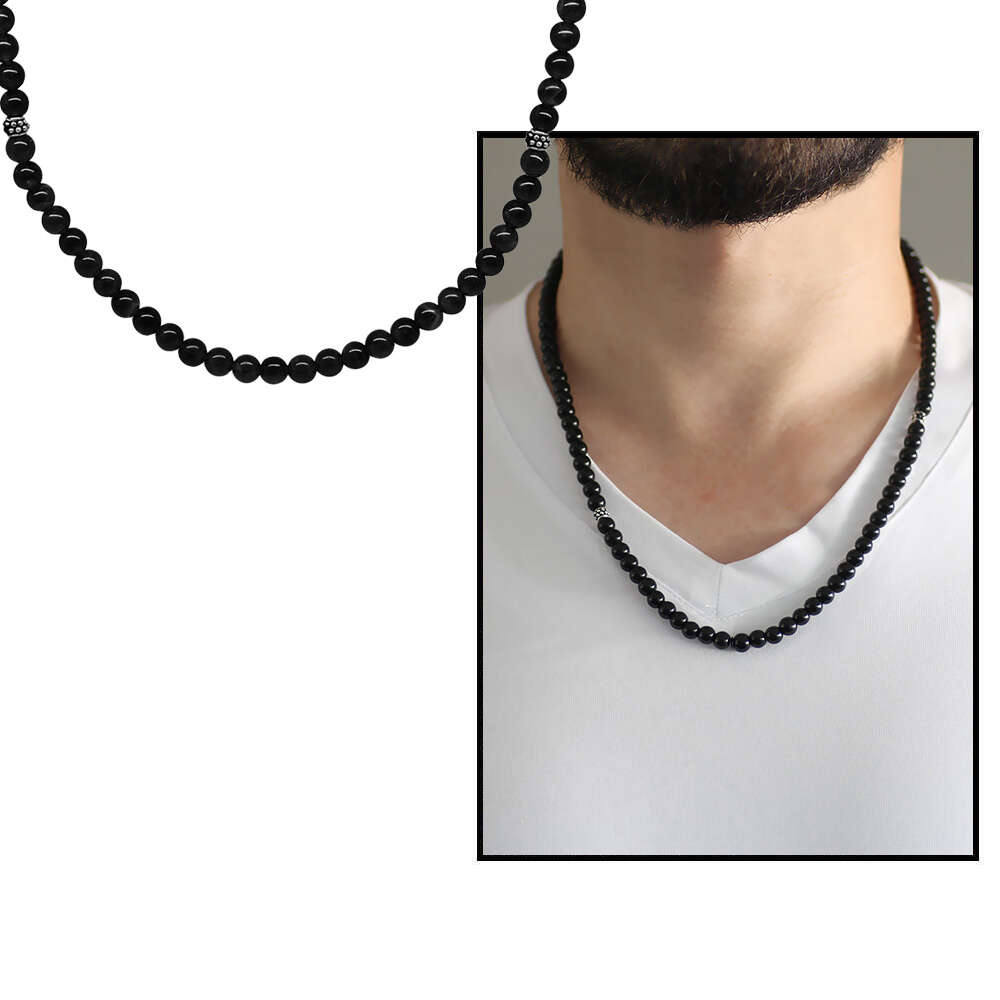 Bileklik Kolye Tesbih 3 ü 1 Arada 99 Taneli Çok Amaçlı Oniks Doğaltaş Aksesuar - 4