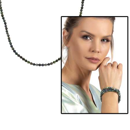 Bileklik Kolye Tesbih 3 ü 1 Arada 99 Taneli Çok Amaçlı Azurite Doğaltaş Aksesuar - Tesbihane