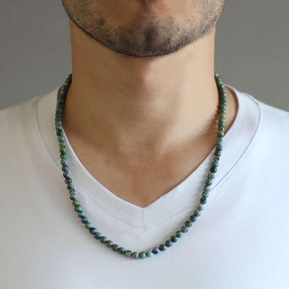 Bileklik Kolye Tesbih 3 ü 1 Arada 99 Taneli Çok Amaçlı Azurite Doğaltaş Takı - 5