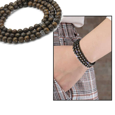 Bileklik Kolye Tesbih 3 ü 1 Arada 99 Taneli Çok Amaçlı Bronzit Doğaltaş Aksesuar - Tesbihane