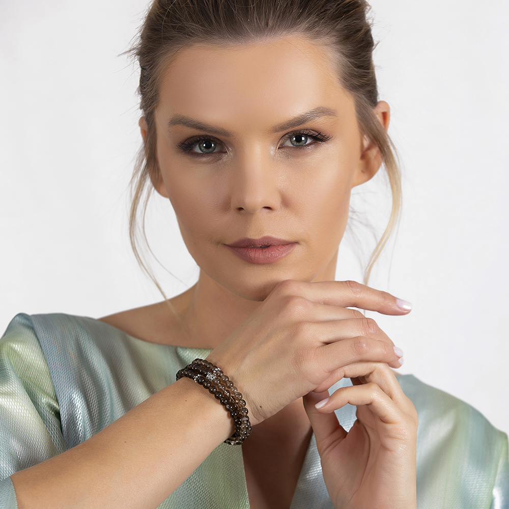 Bileklik Kolye Tesbih 3 ü 1 Arada 99 Taneli Çok Amaçlı Dumanlı Kuvars Doğaltaş Takı - 2