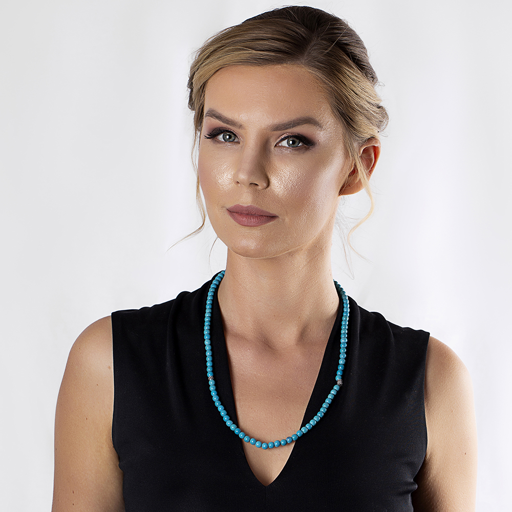 Bileklik Kolye Tesbih 3 ü 1 Arada 99 Taneli Çok Amaçlı Firuze Doğaltaş Takı - 5