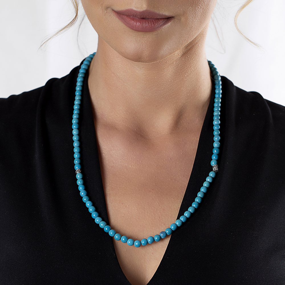 Bileklik Kolye Tesbih 3 ü 1 Arada 99 Taneli Çok Amaçlı Firuze Doğaltaş Takı - 6