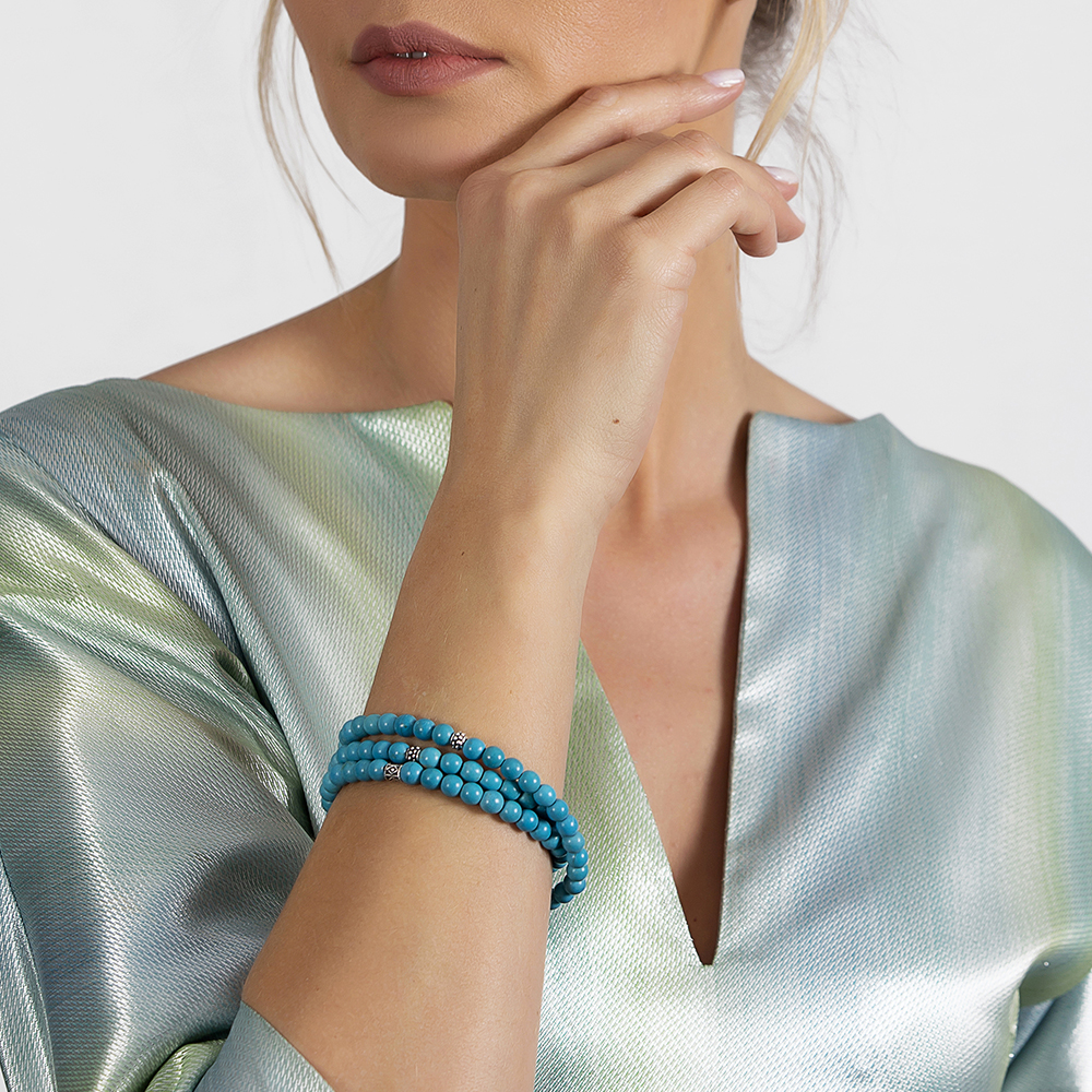 Bileklik Kolye Tesbih 3 ü 1 Arada 99 Taneli Çok Amaçlı Firuze Doğaltaş Takı - 2