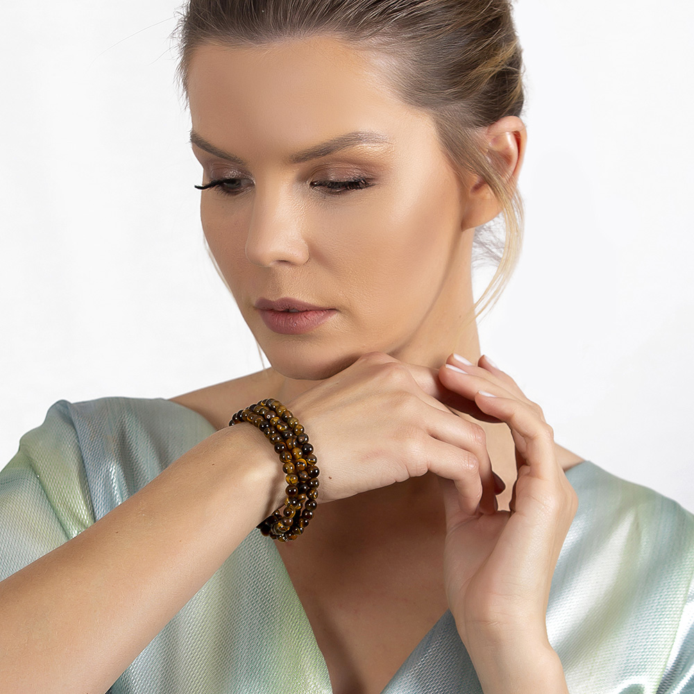 Bileklik Kolye Tesbih 3 ü 1 Arada 99 Taneli Çok Amaçlı Kaplan Gözü Doğaltaş Takı - 3