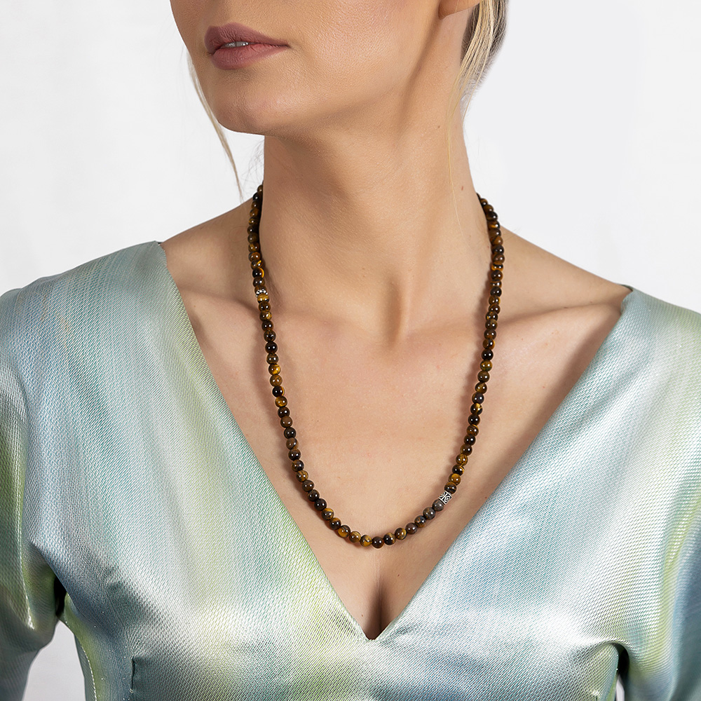 Bileklik Kolye Tesbih 3 ü 1 Arada 99 Taneli Çok Amaçlı Kaplan Gözü Doğaltaş Takı - 6