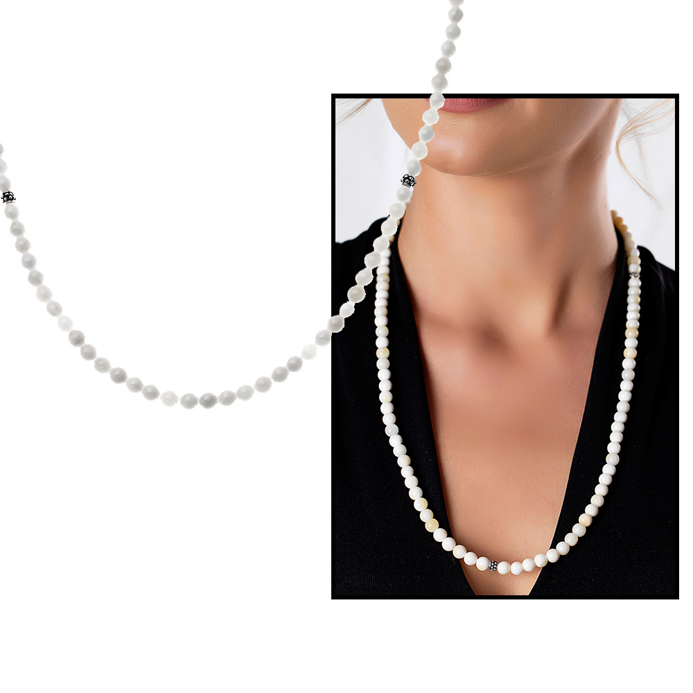 Bileklik Kolye Tesbih 3 ü 1 Arada 99 Taneli Çok Amaçlı Sedef Doğaltaş Aksesuar - 4