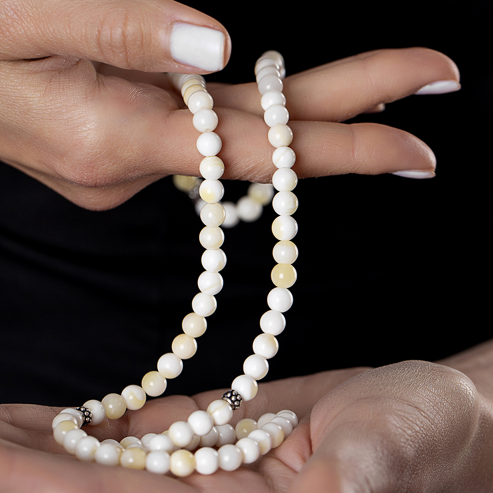 Bileklik Kolye Tesbih 3 ü 1 Arada 99 Taneli Çok Amaçlı Sedef Doğaltaş Aksesuar - 7