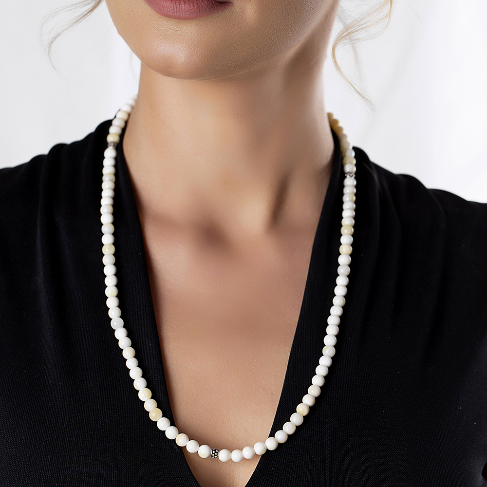 Bileklik Kolye Tesbih 3 ü 1 Arada 99 Taneli Çok Amaçlı Sedef Doğaltaş Aksesuar - 6