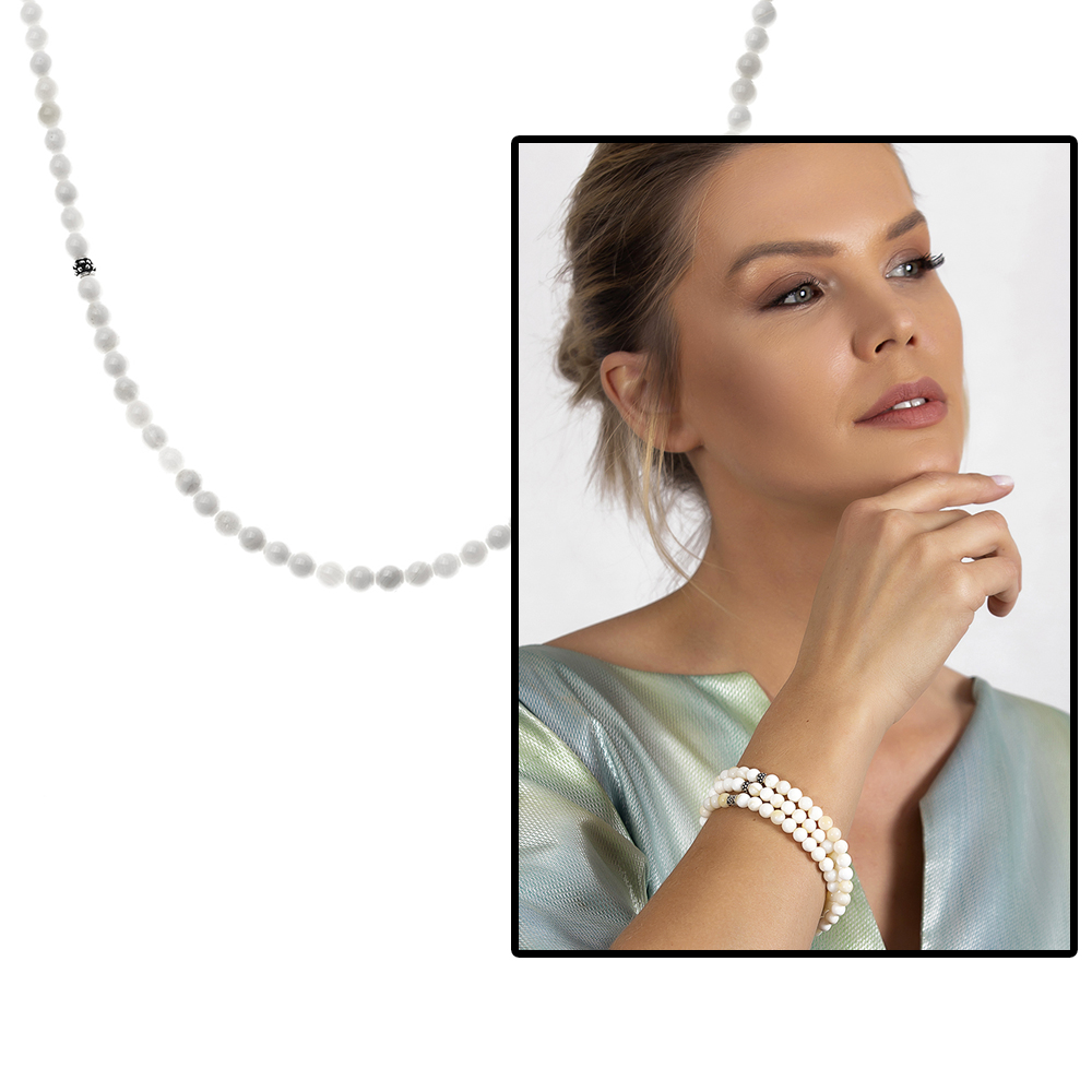 Bileklik Kolye Tesbih 3 ü 1 Arada 99 Taneli Çok Amaçlı Sedef Doğaltaş Aksesuar - 1