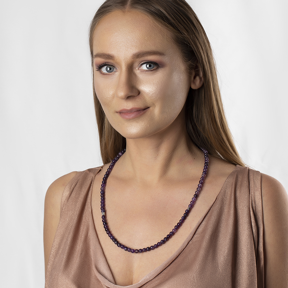 Bileklik Kolye Tesbih 3 ü 1 Arada 99 Taneli Çok Amaçlı Mor Ametist Doğaltaş Takı - 5