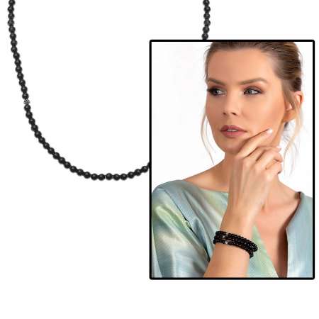 Bileklik Kolye Tesbih 3 ü 1 Arada 99 Taneli Çok Amaçlı Siyah Oniks Doğaltaş Takı - Tesbihane