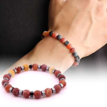 Küre Kesim Hareli Kırmızı Akik-Hematit Doğaltaş Bileklik - Tesbihane