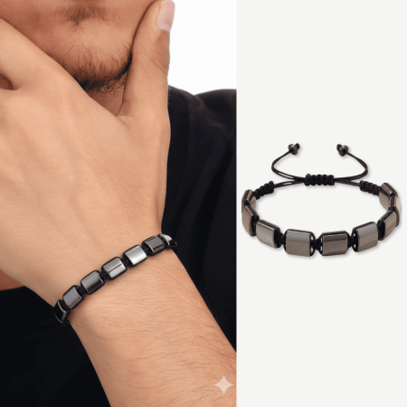 Makrome Örgü Hematit Doğaltaş Bileklik - Tesbihane