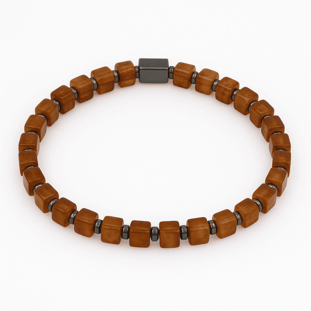 Hematit Doğaltaş Kombinli Küp Kesim Bal Rengi Doğal Damla Kehribar Erkek Bileklik - 2