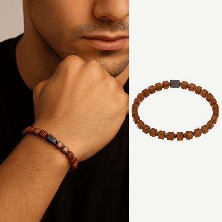 Hematit Doğaltaş Kombinli Küp Kesim Bal Rengi Doğal Damla Kehribar Erkek Bileklik - Tesbihane