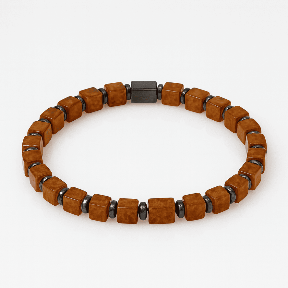 Hematit Doğaltaş Kombinli Küp Kesim Bal Rengi Doğal Damla Kehribar Kadın Bileklik - 2