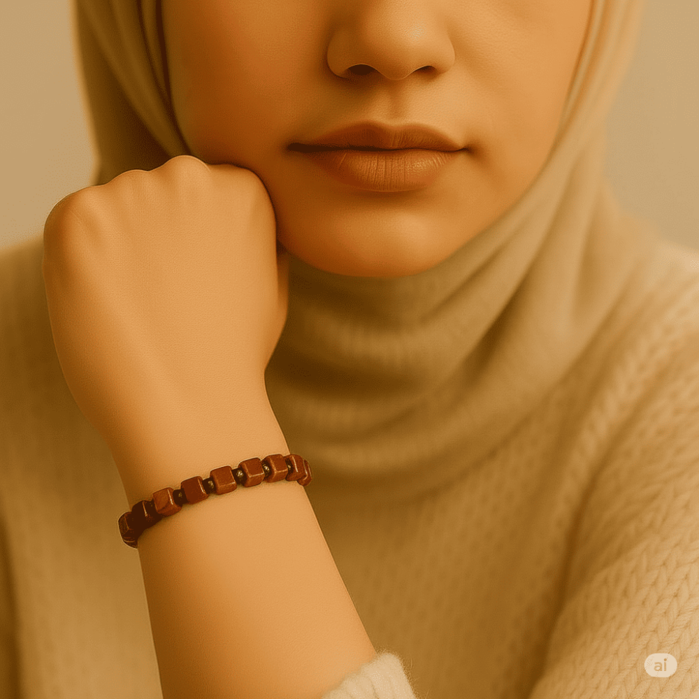 Hematit Doğaltaş Kombinli Küp Kesim Bal Rengi Doğal Damla Kehribar Kadın Bileklik - 3